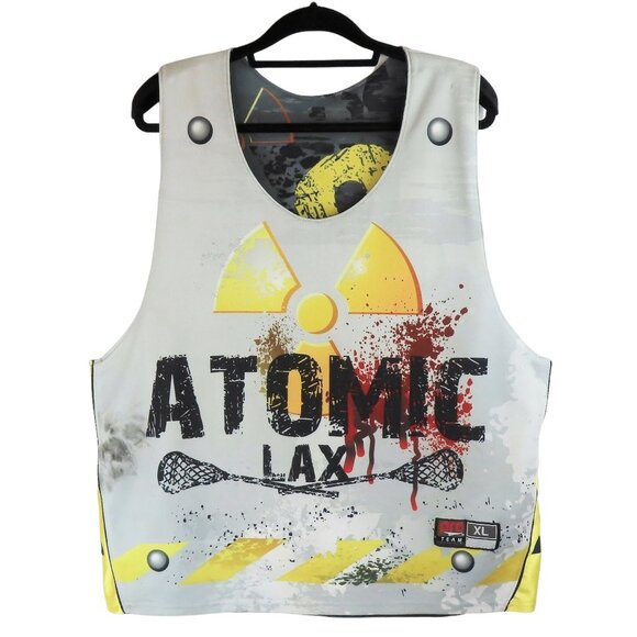 Reversible Lacrosse Pinnie Jersey ATOMIC LAX Radioactive Design Gray/Yellow XL - Picture 1 of 14